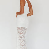 Lingering Love One-Shoulder Split Midi Dress Lace White
