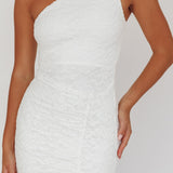 Lingering Love One-Shoulder Split Midi Dress Lace White