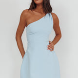 Lingering Love One-Shoulder Twist Mini Dress Blue