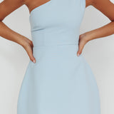 Lingering Love One-Shoulder Twist Mini Dress Blue