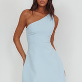 Lingering Love One-Shoulder Twist Mini Dress Blue