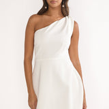 Lingering Love One-Shoulder Twist Mini Dress White