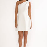 Lingering Love One-Shoulder Twist Mini Dress White