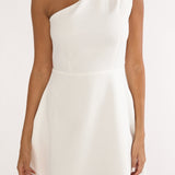 Lingering Love One-Shoulder Twist Mini Dress White