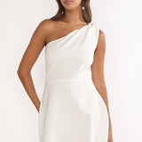 Lingering Love One-Shoulder Twist Mini Dress White