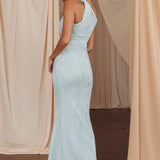 Lingering Love One-Shoulder Twist Midi Dress Baby Blue
