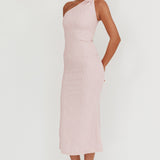 Lingering Love One-Shoulder Twist Midi Dress Blush
