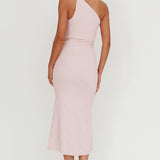 Lingering Love One-Shoulder Twist Midi Dress Blush