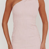 Lingering Love One-Shoulder Twist Midi Dress Blush