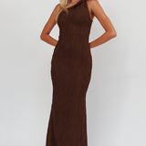 Lingering Love One-Shoulder Twist Maxi Dress Chocolate
