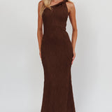 Lingering Love One-Shoulder Twist Maxi Dress Chocolate