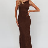Lingering Love One-Shoulder Twist Maxi Dress Chocolate