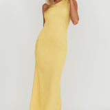 Lingering Love One-Shoulder Twist Midi Dress Lemon