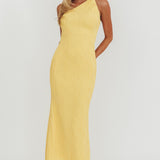 Lingering Love One-Shoulder Twist Midi Dress Lemon