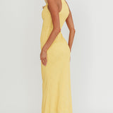 Lingering Love One-Shoulder Twist Midi Dress Lemon