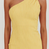 Lingering Love One-Shoulder Twist Midi Dress Lemon