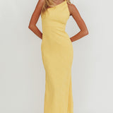 Lingering Love One-Shoulder Twist Midi Dress Lemon