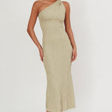 Lingering Love One-Shoulder Twist Midi Dress Sage
