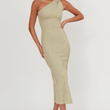 Lingering Love One-Shoulder Twist Midi Dress Sage