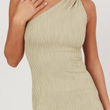 Lingering Love One-Shoulder Twist Midi Dress Sage