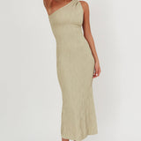 Lingering Love One-Shoulder Twist Midi Dress Sage