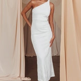 Lingering Love One-Shoulder Twist Midi Dress White