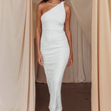 Lingering Love One-Shoulder Twist Midi Dress White