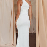 Lingering Love One-Shoulder Twist Midi Dress White