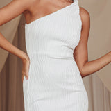 Lingering Love One-Shoulder Twist Midi Dress White