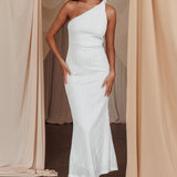 Lingering Love One-Shoulder Twist Midi Dress White