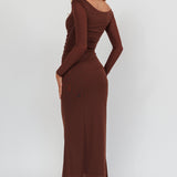 In Blooms Off Shoulder Mesh Maxi Dress Chocolate