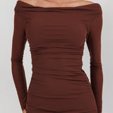 In Blooms Off Shoulder Mesh Maxi Dress Chocolate