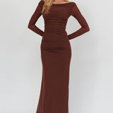 In Blooms Off Shoulder Mesh Maxi Dress Chocolate