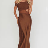 In Blooms Mesh Bodice Maxi Dress Chocolate