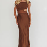 In Blooms Mesh Bodice Maxi Dress Chocolate
