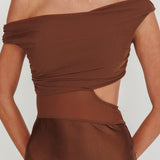 In Blooms Mesh Bodice Maxi Dress Chocolate