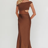 In Blooms Mesh Bodice Maxi Dress Chocolate
