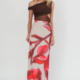 In Blooms Mesh Bodice Maxi Dress Print Chocolate