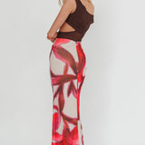 In Blooms Mesh Bodice Maxi Dress Print Chocolate