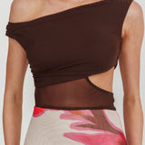 In Blooms Mesh Bodice Maxi Dress Print Chocolate