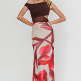 In Blooms Mesh Bodice Maxi Dress Print Chocolate