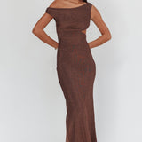 In Blooms Asymmetric Neckline Maxi Dress Shimmer Chocolate