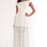 In Blooms Off-Shoulder Lace Maxi Dress White
