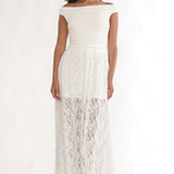 In Blooms Off-Shoulder Lace Maxi Dress White