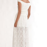 In Blooms Off-Shoulder Lace Maxi Dress White