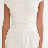 In Blooms Off-Shoulder Lace Maxi Dress White