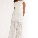 In Blooms Off-Shoulder Lace Maxi Dress White