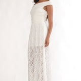 In Blooms Off-Shoulder Lace Maxi Dress White