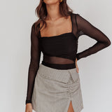Toronto Long Sleeve Partial Sheer Bodysuit Black