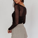 Toronto Long Sleeve Partial Sheer Bodysuit Black